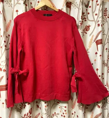 자유구 앙피로 리본 슬리브 긴팔 니트 레드 38