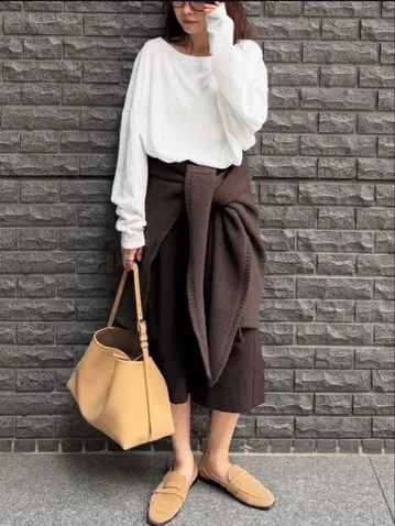 미사용 새상품 ETRETOKYO 레이어드 니트 랩스커트 BRN