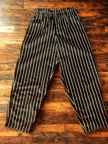 블랙 화이트 스트라이프 와이드 팬츠 CHEF DESIGNG