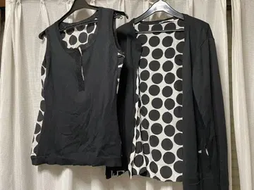 MARINARINALDI 블랙과 화이트 도트 탱크탑과 가디건 세트