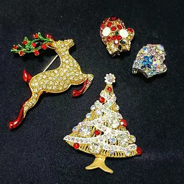 크리스마스 모티브 주얼리 브로치 4세트