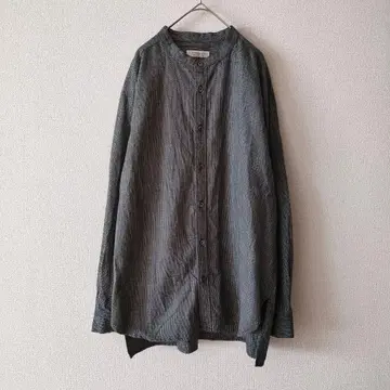 02251-0045 선염 코튼 멜란지 스트라이프 밴드 카라 셔츠