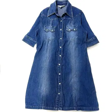 데님 원피스 셔츠 원피스 반팔 종아리 기장 웨스턴 M