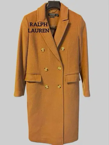 LAUREN 브라운 더블 브레스트 코트