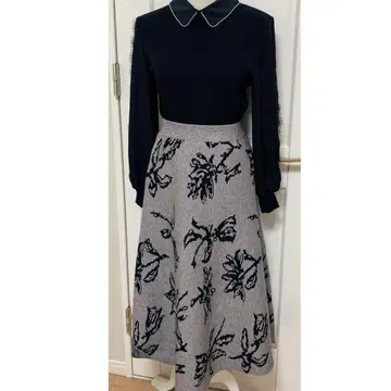 플레어 스커트 / 니트 스커트 / A라인 / 롱 / 그레이