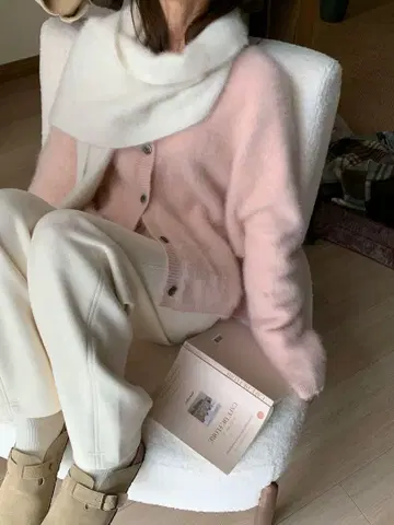 퍼 캐시미어 스웨터 니트 핑크