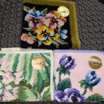 FEILER 셔닐 꽃무늬 타월 손수건 3개 세트 덤 포함 새상품