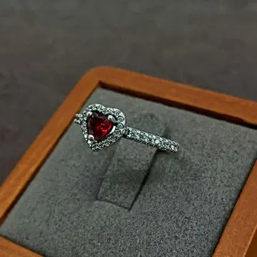 빈티지 실버 레드 지르코니아 하트 반지 11호