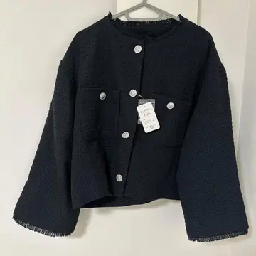 블랙 노카라 트위드 자켓