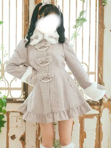 앙크루즈 프린세스 키라키라 트위드 도리 코트 핑크