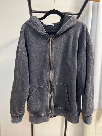 Rocky Monroe 오버 사이즈 케미컬 오버다이 풀 집업 후드티 N