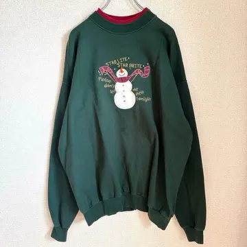 MCsport 90s 맨투맨 눈사람 자수 아메카지 메시지 그린 XL