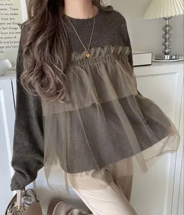 [ 새상품 ] classicalelf 튤 도킹 볼륨 슬리브 니트