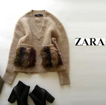 ZARA 모헤어 혼방 멀티 컬러 퍼 포켓 니트 스웨터 새상품급