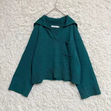 [ MOUSSY ] 마우지 니트탑 (F) 세일러 카라 그린