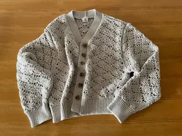 베이지 레이스 편직 니트 가디건