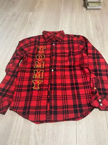 TOMMY 긴팔 셔츠 M 빨검 체크