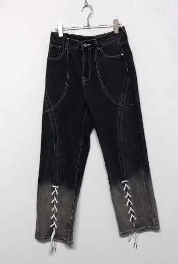 00년대 Y2K 펑크 록 구제 의류 레이스업 밑단 그라데이션 데님 팬츠