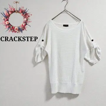 크랙 스텝 시어 니트 스트라이프 5부 소매 리브 루즈핏 상의 M