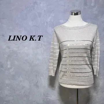 린넨 100% 키요코 타카세 니트 보더 리브 그레이지 M 4850N