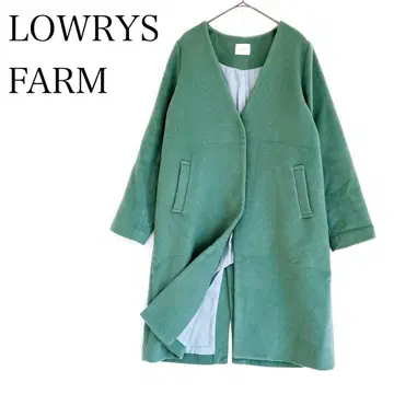 로리즈팜 롱 코트 노카라 (M) 울 혼방 그린 아우터