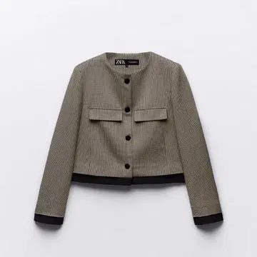 ZARA 하운드 투스 크롭 블레이저 골든 브라운