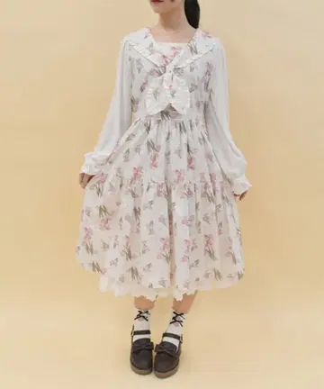 엑시즈팜 포에틱 플라워 프린트 세일러 원피스