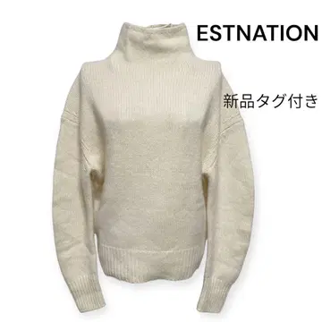새상품 ESTNATION 울 캐시미어 하이넥 스웨터 아이보리