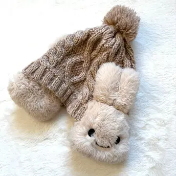 CUNE 큔 토끼 니트 모자 퍼 복슬복슬