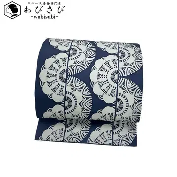 나고야 오비 시오제 세로 패턴 반원 화문 무늬 네이비 남색 O-4709