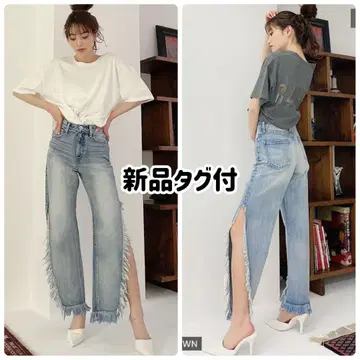 [ 미사용 새상품 ] GYDA H/W 사이드 슬릿 프린지 데님 팬츠