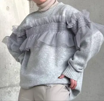 Ezick 어라운드 프릴 튤 믹스 니트