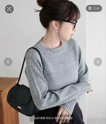 Discoat 멜란지 리브 니트 그레이 프리 사이즈 새상품급