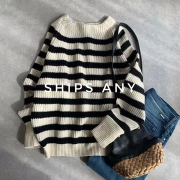 쉽스에니 캐시미어 혼방 AQUA 보더 니트 래글런 스웨터 긴팔