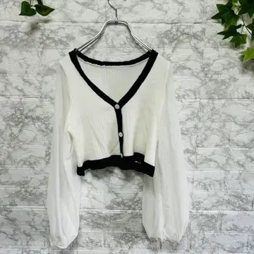 그레일 화이트 V넥 크롭 상의 하늘하늘 비침 [ S ]