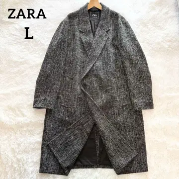 [ ZARA ] 트위드 더블 브레스트 체스터 코트 빅 사이즈 L 블랙