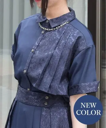 엑시즈팜 자카드 절개 셔츠 네이비