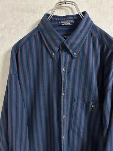 ARROW 애로우 긴팔 셔츠 스트라이프 블루 x 브라운 L 트렌드 컬러