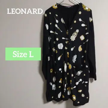 [ LEONARD ] 주얼리 패턴 긴팔 롱 가디건 여성용 L 울 블랙