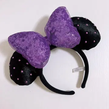디즈니 머리띠 블랙 보라색 스팽글