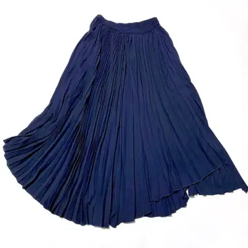띠어리 불규칙 밑단 플리츠 스커트 비대칭 네이비 워셔블