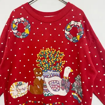 빈티지 USA 곰 고양이 개 애니멀 크리스마스 맨투맨 팬시