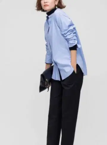 빅 사이즈! 23구 CANCLINI 밴드 카라 셔츠 블루 44