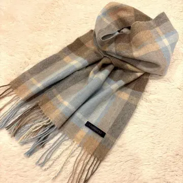 캐시미어 체크 무늬 베이지 스카이블루 머플러 스톨 CASHMERE