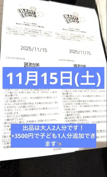 해피 응모 랜드 11/15 디즈니 2매