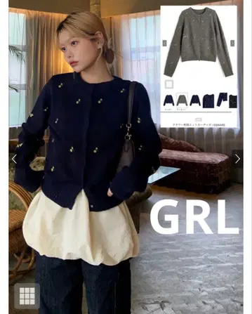 그레일 dpk446 플라워 자수 니트 가디건 네이비