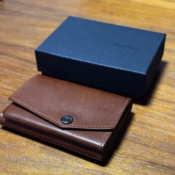 abrAsus 브라운 이단 접이식 지갑 작은 지갑 부테로 가죽