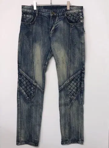 SOSOO JEANS 퀼팅 데미지 가공 바이커 데님 팬츠