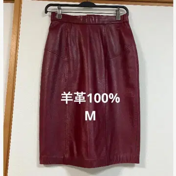 스커트 무릎 기장 스커트 양가죽 100% 와인 레드 타이트 스커트 M