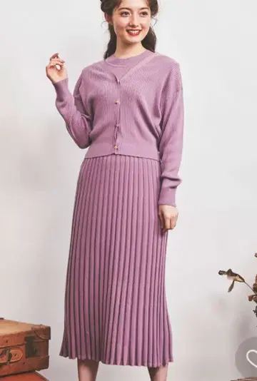 [ 노엘라 ] 가디건 세트 리브 니트 원피스